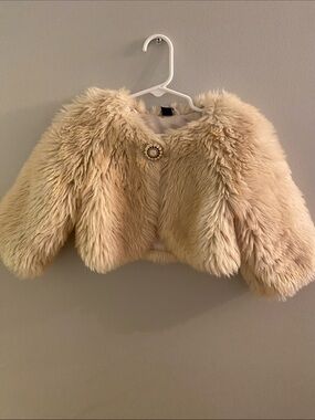 Girls Cream Faux Fur  Jacket